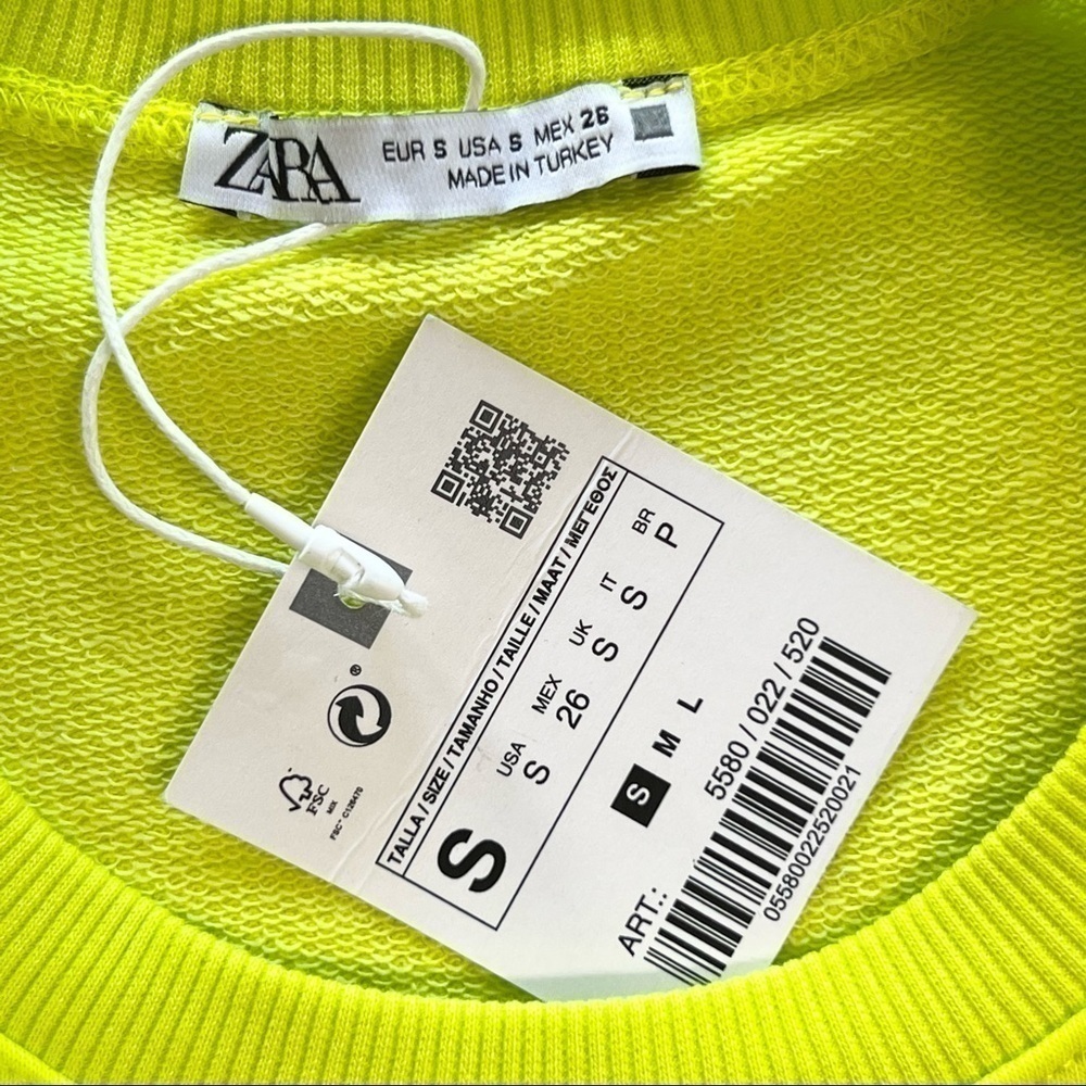 NWT ZARA 80s 90s Neon Long Puffed Sleeve Studded Shoulder Pullover Sweater S - Picture 6 of 7